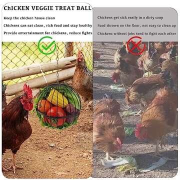GSHWXD Hanging Chicken Feeder - 7.1 Inch Large Iron Chicken Veggie Treat Ball - Sturdy Chicken Treat Holder with 15.7 Inch Hanging Chain - Black