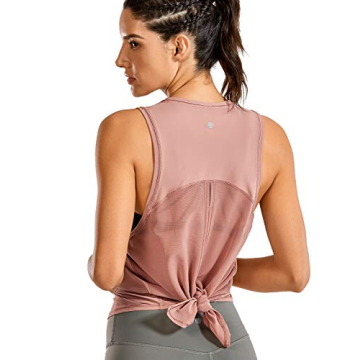 CRZ YOGA Women's Breezy Feeling Mesh Running Tank Tops Workout Gym Shirts Tie Back Yoga Clothes