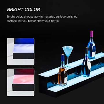 Nurxiovo 30'' 2 Step LED Liquor Bottle Display Shelf RGBW Illuminated Bottle Shelf Color Changing with LED Color Remote Control L30xW8.5xH6.9''