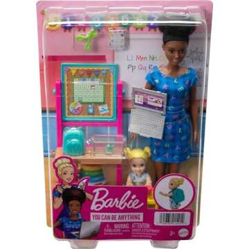 Barbie Careers Playset, Teacher Set with Blonde Fashion Doll, 1 Brunette Toddler Small Doll, Furniture & Accessories