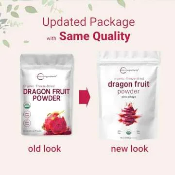 Organic Dragon Fruit Powder, 10oz | 100% Natural Fruit Powder | Freeze-Dried Pink Pitaya Source | No Sugar & Additives | Great Flavor for Drinks, Smoothie, & Beverages | Non-GMO & Vegan Friendly