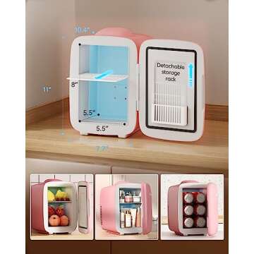 BEICHEN Mini Fridge [Upgrade], Small Fridge Rapid Cooling 4 Liter/6 Cans Skincare Fridge, Cooler and Warmer Refrigerators for Bedroom, Cosmetics, Office and Car (Pink)