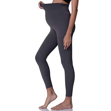 POSHDIVAH Women's Maternity Leggings Over The Belly Pregnancy Yoga Pants Active Wear Workout Leggings Grey Medium