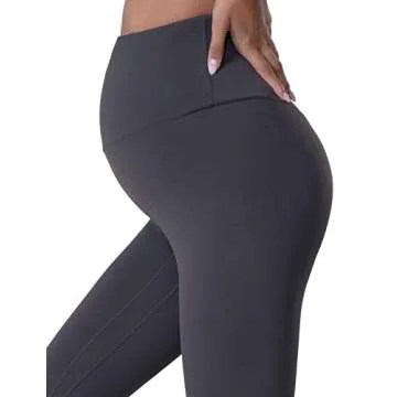 POSHDIVAH Women's Maternity Leggings Over The Belly Pregnancy Yoga Pants Active Wear Workout Leggings Grey Medium