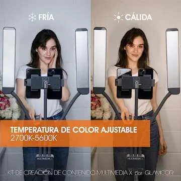 GLAMCOR Multimedia X Content Creation Kit | Deluxe Portable LED Lighting Kit with Powered Smartphone and Tablet Mounts, Camera Mount and Mirror