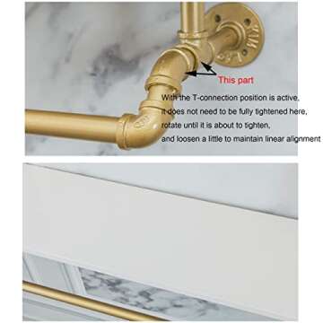 Tianman 40",Gold,White,Industrial Detachable Wall-Mounted Black Iron Wooden Garment Bar,Heavy Duty Pipe Clothing Rack,Pipe Clothes Rack, Multi-Purpose Hanging Rod for Closet Storage