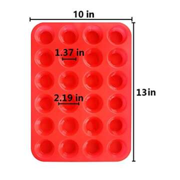 2Packs Mini Muffin Pan Silicone Cupcake Baking Cups - Non Stick Silicone Molds for Muffin Tins (2 Trays Overlapped, Red)