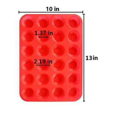 2Packs Mini Muffin Pan Silicone Cupcake Baking Cups - Non Stick Silicone Molds for Muffin Tins (2 Trays Overlapped, Red)