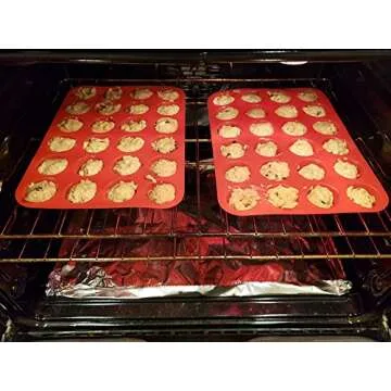 2Packs Mini Muffin Pan Silicone Cupcake Baking Cups - Non Stick Silicone Molds for Muffin Tins (2 Trays Overlapped, Red)
