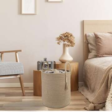 XUANGUO Rope Laundry Basket Laundry Hamper for Clothes Woven Storage Basket for Living Room Bedroom Boho Tall Rope Baskets for Blanket Toys Pillow Towels Baby Nursery Hamper Bin jute