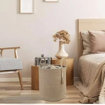 XUANGUO Rope Laundry Basket Laundry Hamper for Clothes Woven Storage Basket for Living Room Bedroom Boho Tall Rope Baskets for Blanket Toys Pillow Towels Baby Nursery Hamper Bin jute