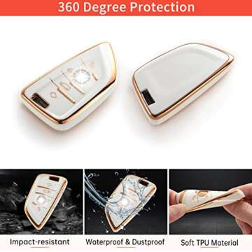 RUABIBAN for BMW Key Fob Cover with Keychain, Soft TPU Key Case Protection Fit for BMW X1 X2 X3 X5 X6 X7 and Series 1 2 3 4 5 6 7 8 Remote Smart Key Protector