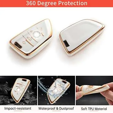 RUABIBAN for BMW Key Fob Cover with Keychain, Soft TPU Key Case Protection Fit for BMW X1 X2 X3 X5 X6 X7 and Series 1 2 3 4 5 6 7 8 Remote Smart Key Protector