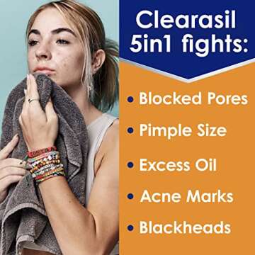 Clearasil Stubborn Acne Control 5in1 Daily Facial Cleansing Pads, with Salicylic Acid Acne Treatment...