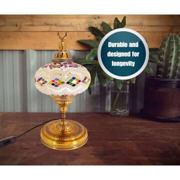 LaModaHome Turkish Lamp Handmade Extra Large Moroccon Tiffany Style Glass Mosaic Desk Table Lamp Lig...