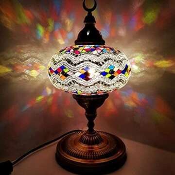 LaModaHome Turkish Lamp Handmade Extra Large Moroccon Tiffany Style Glass Mosaic Desk Table Lamp Light - 14" Tall