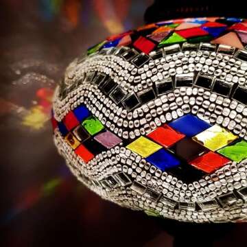 LaModaHome Turkish Lamp Handmade Extra Large Moroccon Tiffany Style Glass Mosaic Desk Table Lamp Light - 14" Tall