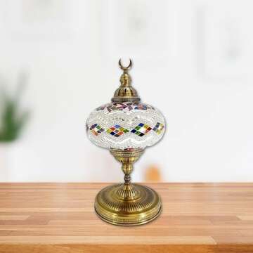 LaModaHome Turkish Lamp Handmade Extra Large Moroccon Tiffany Style Glass Mosaic Desk Table Lamp Light - 14" Tall