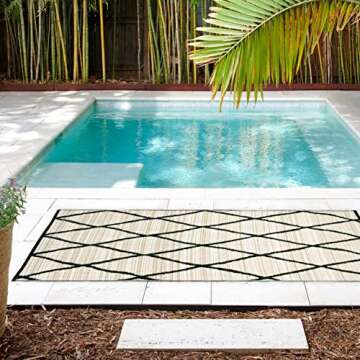 Fab Habitat Outdoor Rug - Waterproof, Fade Resistant, Crease-Free - Premium Recycled Plastic - Moroccan Geo Lattice - Patio, Deck, Porch, Balcony, Laundry Room - Nairobi - Natural & Black - 4 x 6 ft