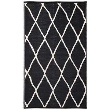 Fab Habitat Outdoor Rug - Waterproof, Fade Resistant, Crease-Free - Premium Recycled Plastic - Moroccan Geo Lattice - Patio, Deck, Porch, Balcony, Laundry Room - Nairobi - Natural & Black - 4 x 6 ft