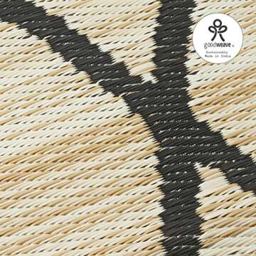 Fab Habitat Outdoor Rug - Waterproof, Fade Resistant, Crease-Free - Premium Recycled Plastic - Moroccan Geo Lattice - Patio, Deck, Porch, Balcony, Laundry Room - Nairobi - Natural & Black - 4 x 6 ft