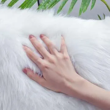 linmopm Faux Fur Rug Sheepskin Shag Fluffy Fuzzy White 2x6 ft Runner Rugs for Bedroom Bedside Bed Floor Living Room Plush High-Density Cushion Carpet Super Sofa Cover