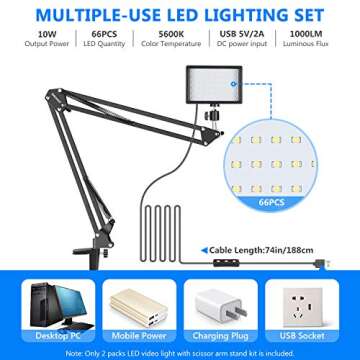 Neewer Video Conference Lighting Kit for Zoom Call Meeting/Remote Working/Self Broadcasting/YouTube Video/Live Streaming: 2-Pack Dimmable 5600K LED Video Light with Scissor Arm Stand & Color Filters