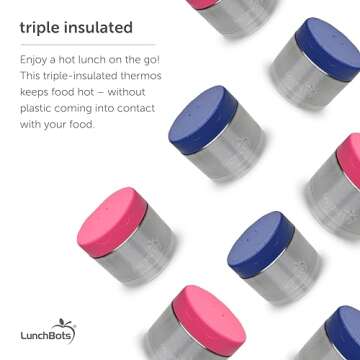 LunchBots 8oz Thermos Stainless Steel - Insulated Thermos - Keeps Food Hot or Cold for Hours - Leak-...