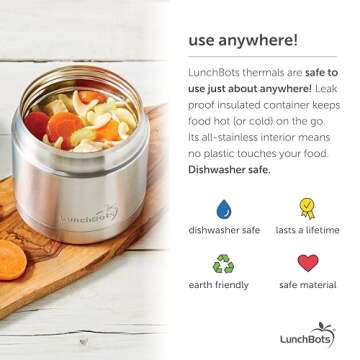 LunchBots 8oz Thermos Stainless Steel - Insulated Thermos - Keeps Food Hot or Cold for Hours - Leak-Proof Portable Thermal Food Jar is Ideal for Soup - 8 ounce - Pink