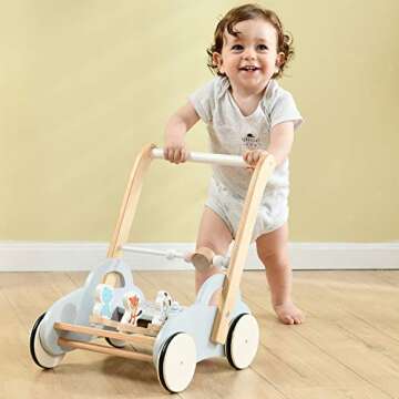 labebe Push Walker Stroller Toys,Pull Wagon for Kid,Gray Animal-Push Toy for Toddler, sit to Stand Learning Walker, 2-in-1 Activity Push Walker for Infant/Child, Wooden Play Wagon 4 Wheel Push Walker