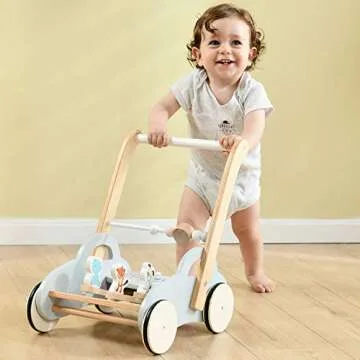 labebe Push Walker Stroller Toys,Pull Wagon for Kid,Gray Animal-Push Toy for Toddler, sit to Stand Learning Walker, 2-in-1 Activity Push Walker for Infant/Child, Wooden Play Wagon 4 Wheel Push Walker
