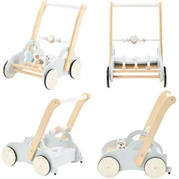 labebe Push Walker Stroller Toys,Pull Wagon for Kid,Gray Animal-Push Toy for Toddler, sit to Stand Learning Walker, 2-in-1 Activity Push Walker for Infant/Child, Wooden Play Wagon 4 Wheel Push Walker