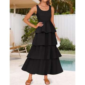 ZESICA Women's 2025 Summer Boho Sleeveless Midi Dress Scoop Neck Ruffle Tiered Layered Swing Long Be...