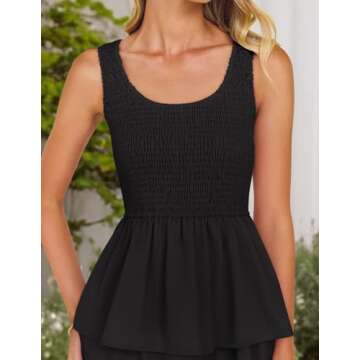 ZESICA Women's 2025 Summer Boho Sleeveless Midi Dress Scoop Neck Ruffle Tiered Layered Swing Long Beach Vacation Dresses,Black,Small