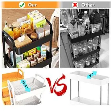 5-Tier Utility Cart with Lockable Wheels - Multipurpose Storage and Craft Organizer Cart for Bathroom, Laundry, Kitchen - Book, Art, Makeup, Diaper Cart in Black