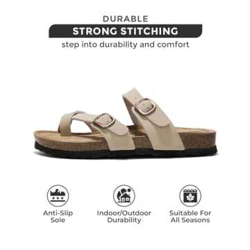 Project Cloud 100% Genuine Leather Womens Sandals - Cork Footbed Slides For Women - Comfortable Sandals Women with Memory Foam Beach Essential Summer Sandals For Women 2024 (Lian, Beige, 9)
