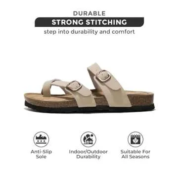 Project Cloud 100% Genuine Leather Womens Sandals - Cork Footbed Slides For Women - Comfortable Sandals Women with Memory Foam Beach Essential Summer Sandals For Women 2024 (Lian, Beige, 9)