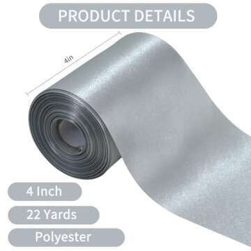 TONIFUL 4 Inch Wide Silver Solid Satin Ribbon 22yd Fabric Large Ribbon for Cutting Ceremony Grand Op...