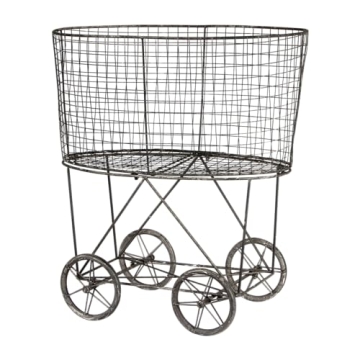 Creative Co-op Vintage Metal Basket Cart with Wheels
