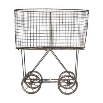 Creative Co-op Vintage Metal Basket Cart with Wheels