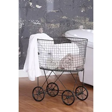Creative Co-op Vintage Metal Basket Cart with Wheels