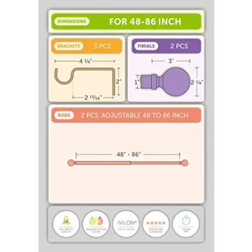 Ivilon Drapery Rod 1 Inch Acrylic Ball 48 to 86 Inch Warm Gold