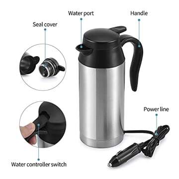Car Kettle Boiler Sunsbell 650ml Car Heating Travel Cup Stainless Steel Mug Car Coffee Cup Warmer with DC 12V Charger for Car (Kettle Boiler)