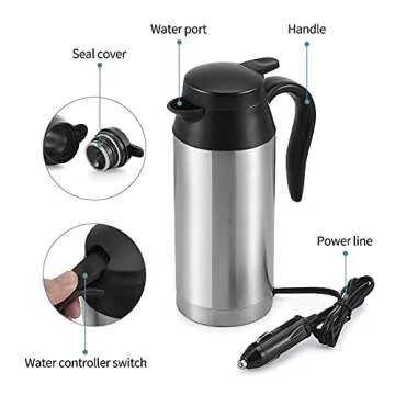 Car Kettle Boiler Sunsbell 650ml Car Heating Travel Cup Stainless Steel Mug Car Coffee Cup Warmer with DC 12V Charger for Car (Kettle Boiler)
