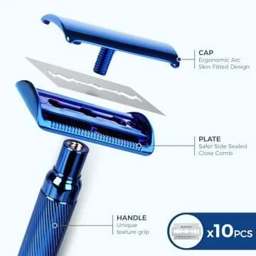 ZOMCHI Double Edge Safety Razor for Men & Women, Premium Metal Razor with 10 Double Edge Safety Razor Blades, Single Blade Razor – Noble Blue