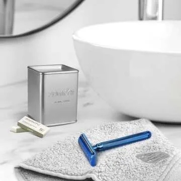 ZOMCHI Double Edge Safety Razor for Men & Women, Premium Metal Razor with 10 Double Edge Safety Razor Blades, Single Blade Razor – Noble Blue