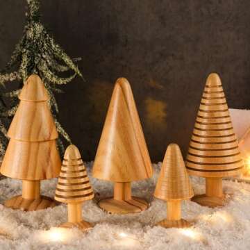 Quzzil 5 Pcs Wooden Christmas Tree Vintage Mini Farmhouse Wood Miniature Trees Handmade Christmas Ru...