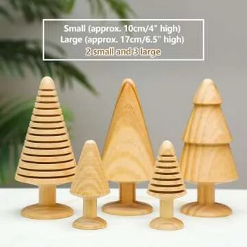 Quzzil 5 Pcs Wooden Christmas Tree Vintage Mini Farmhouse Wood Miniature Trees Handmade Christmas Rustic Tree Figurine Set 4/6.5 Inch Xmas Table Centerpiece Figurines for Table Decoration