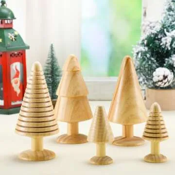 Quzzil 5 Pcs Wooden Christmas Tree Vintage Mini Farmhouse Wood Miniature Trees Handmade Christmas Rustic Tree Figurine Set 4/6.5 Inch Xmas Table Centerpiece Figurines for Table Decoration
