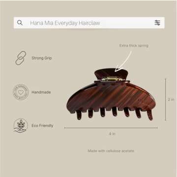 Hana Mia Hair Clip for Women, Burgundy, 4 Inches, Large Claw Clip for Thick Hair, Premium Durable Acetate, No Slip Grip, 1 Piece
